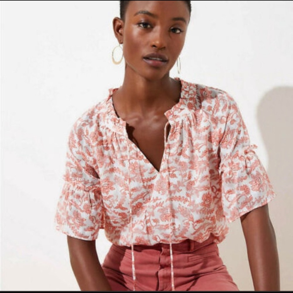 NWT loft floral ruffle clip dot blouse